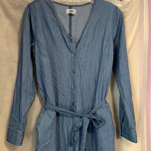 Chambray jumpsuit with tie